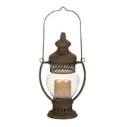 DecMode Brown Metal Decorative Candle Lantern with Handle
