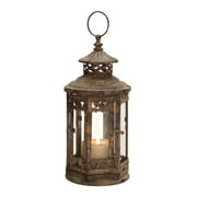DecMode Brown Metal Decorative Candle Lantern with Intricate Scroll Work