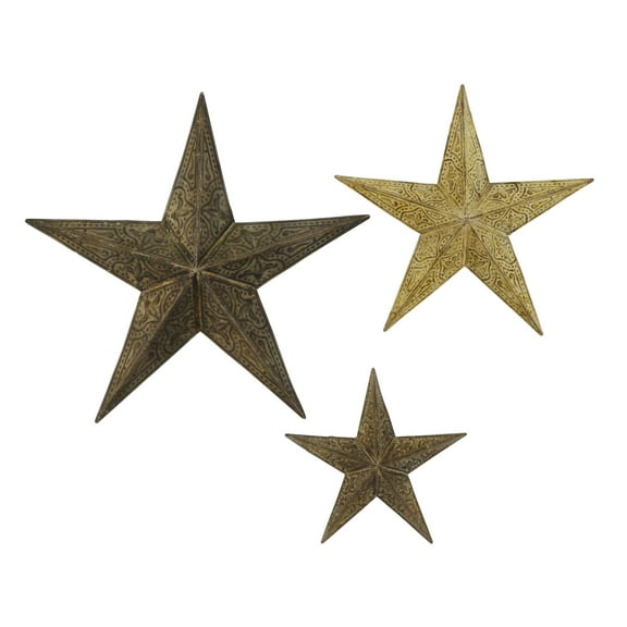 DecMode Brown Metal Indoor Outdoor Star Wall Decor (3 Count)