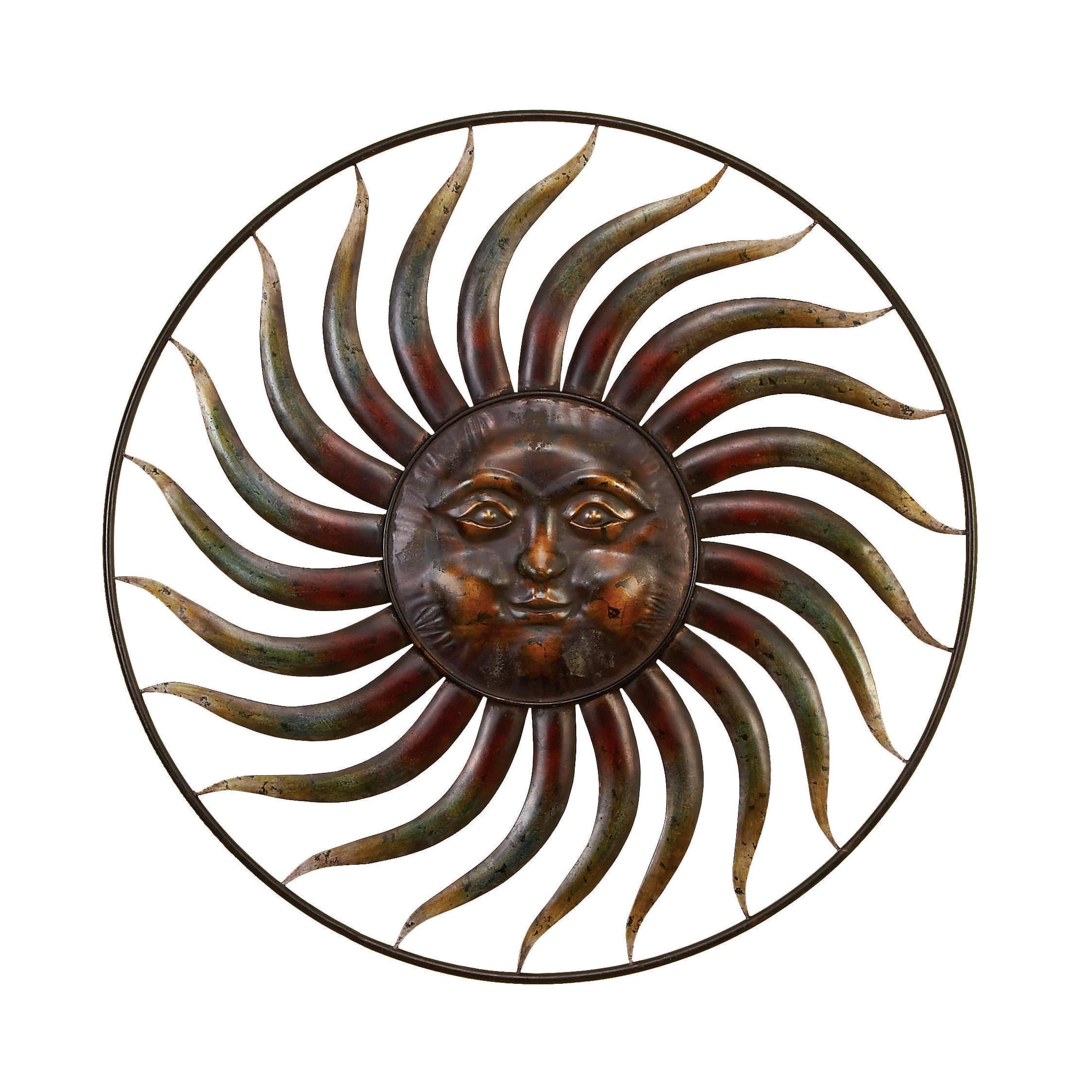 DecMode Copper Metal Indoor Outdoor Weathered Sun Wall Decor with Green ...