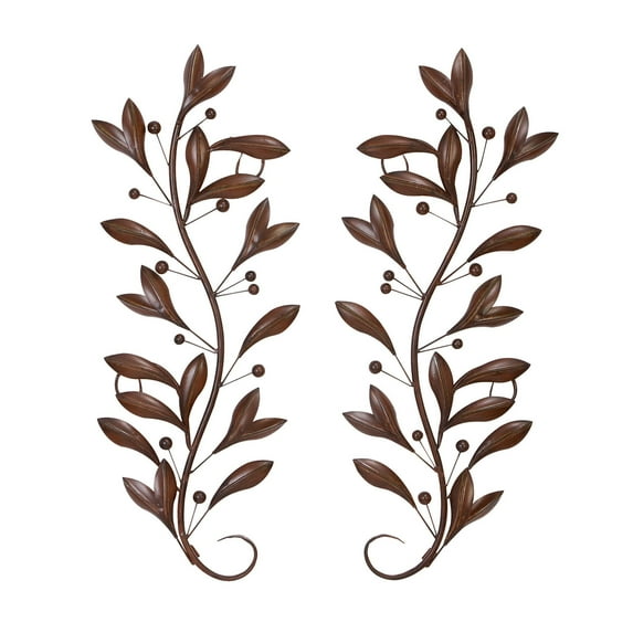 DecMode Brown Metal Vine Leaf Wall Decor (2 Count)