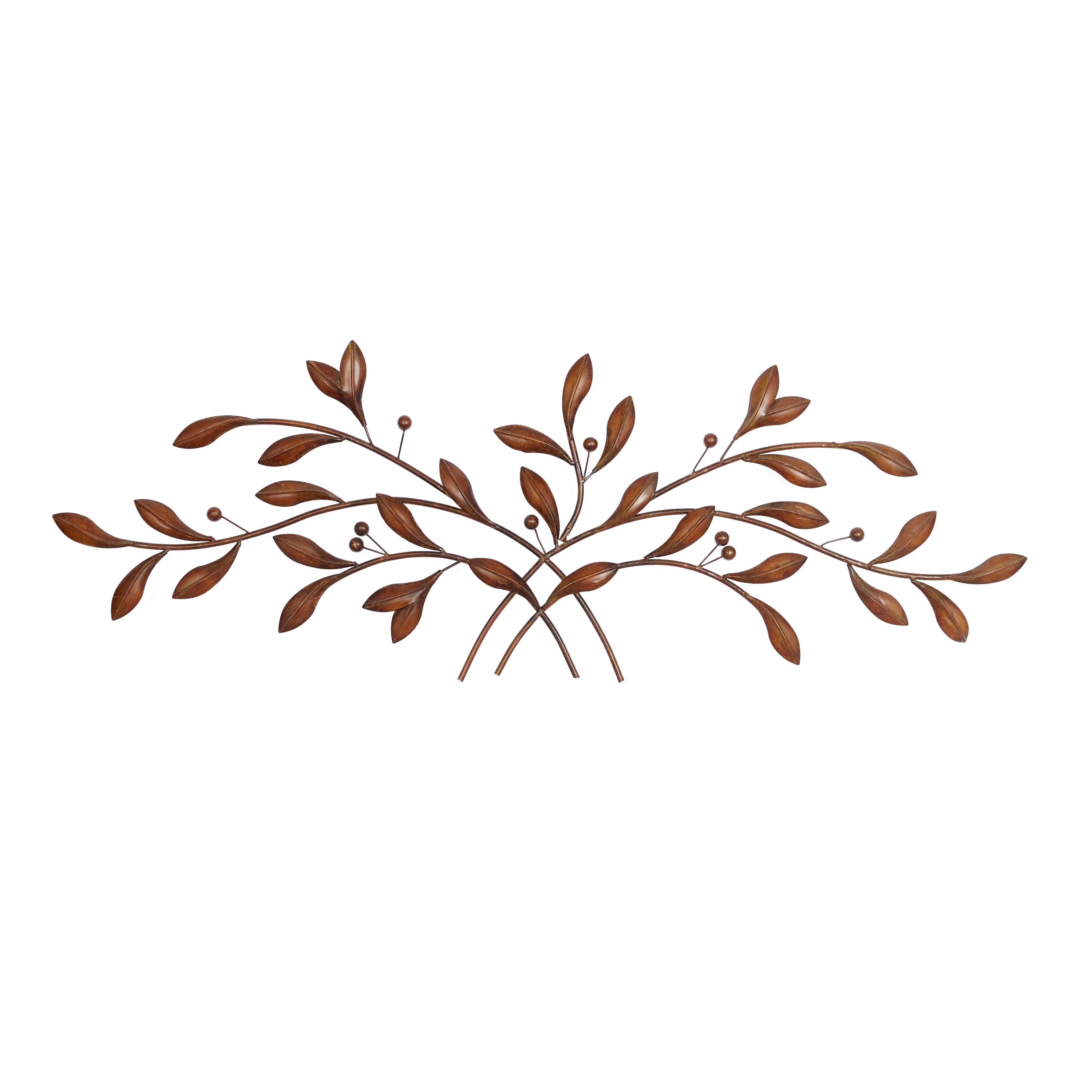 Brown Metal Leaf Branch Wall Sculpture with Brushed Finish