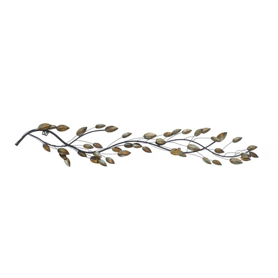 DecMode Brown Metal Slim Horizontal Leaf Wall Decor with Teal Accents