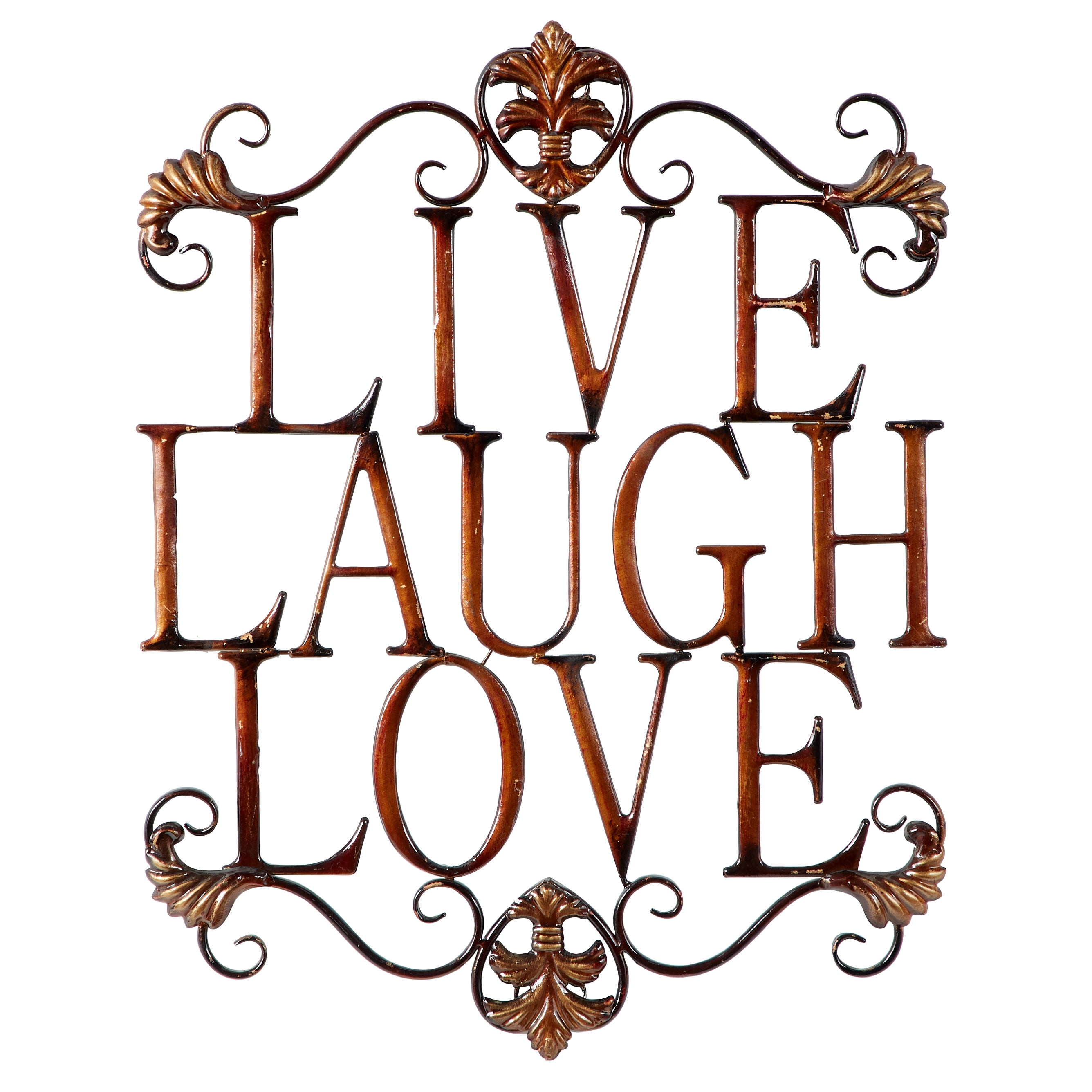 DecMode Brown Metal Live Love Laugh Sign Wall Decor with