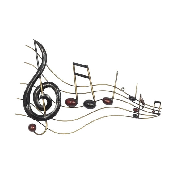 DecMode Brown Metal Musical Notes Home Wall Decor with Gold Details, 26" x 18" x 1"
