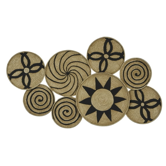 DecMode Brown Metal Plate Wall Decor with Black Patterns