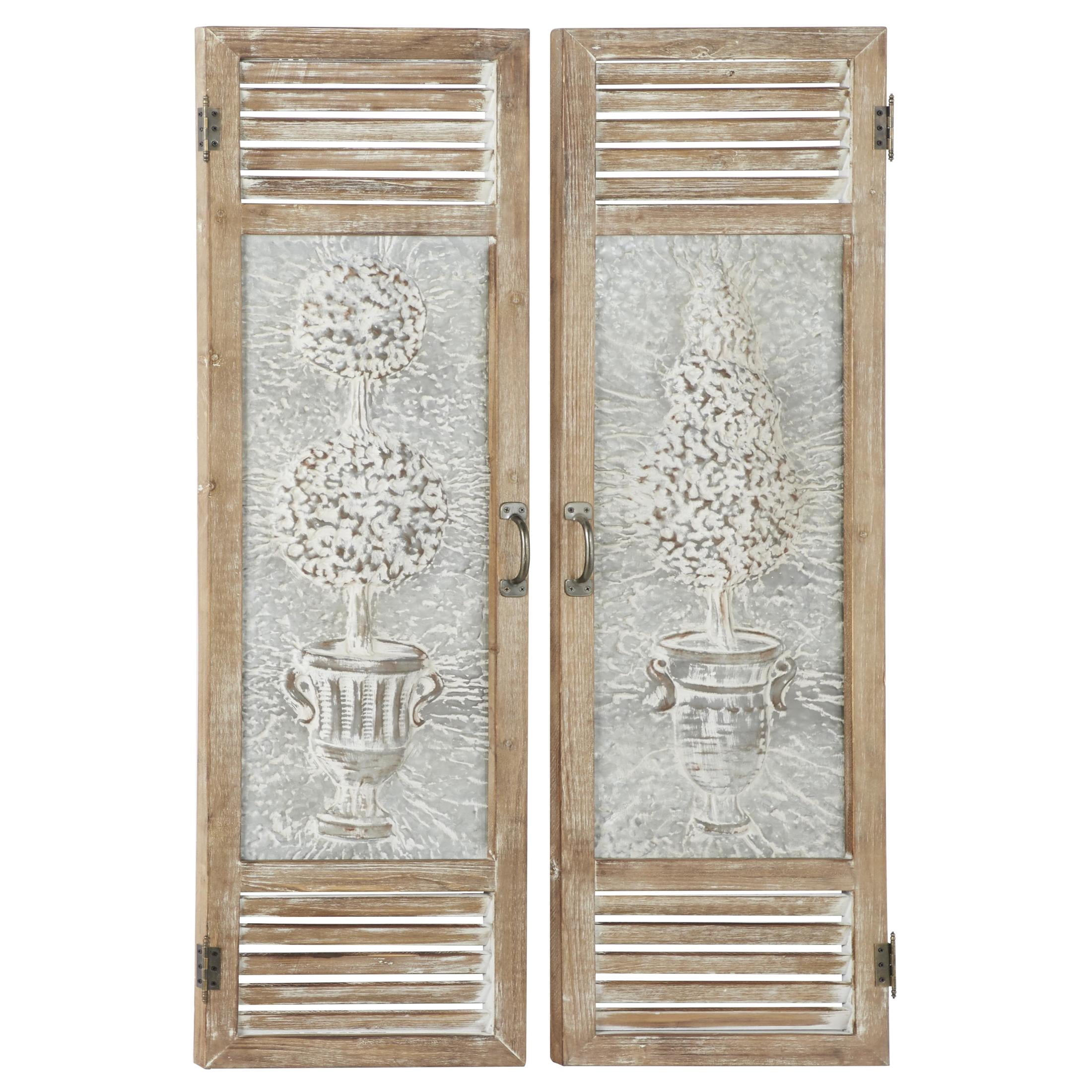 DecMode Brown Metal Relief Tree Wall Decor with Louvered Design (2 ...