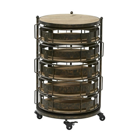 DecMode 17" x 28" Brown Metal Kitchen Rolling Circular 6 Shelf Bar Cart with Adjustable Shelves, 1-Piece