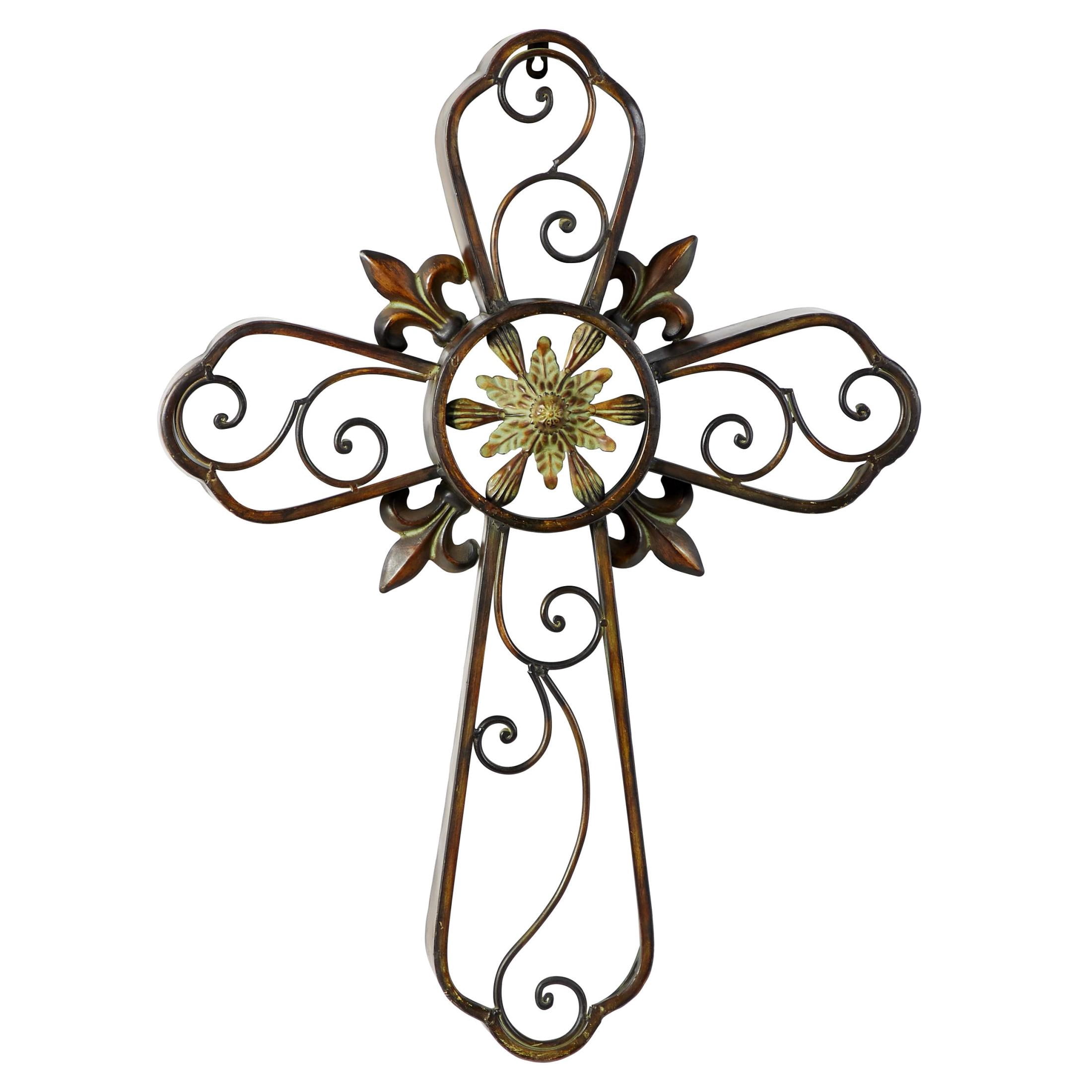 DecMode Brown Metal Scroll Cross Wall Decor - Walmart.com