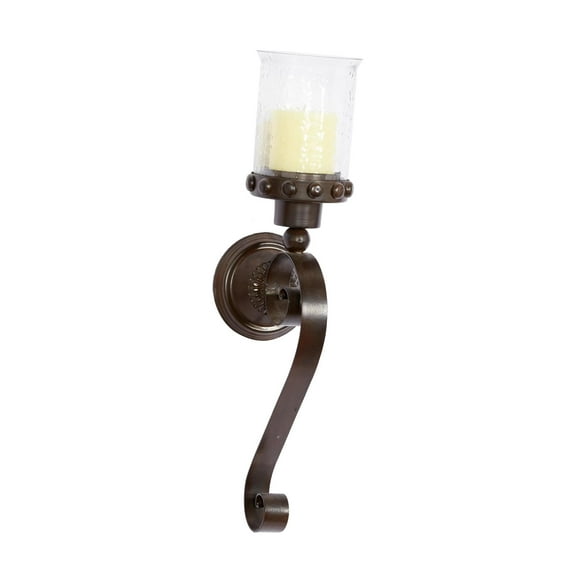 DecMode Brown Metal Scroll Studded Pillar Wall Sconce