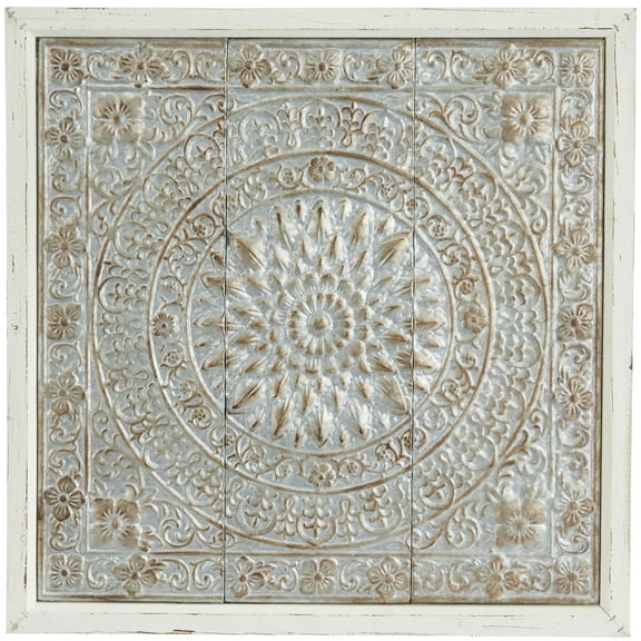 DecMode Brown Metal Floral Embossed Mandala Scroll Home Wall Decor with Embossed Details, 34" x 2" x 34"