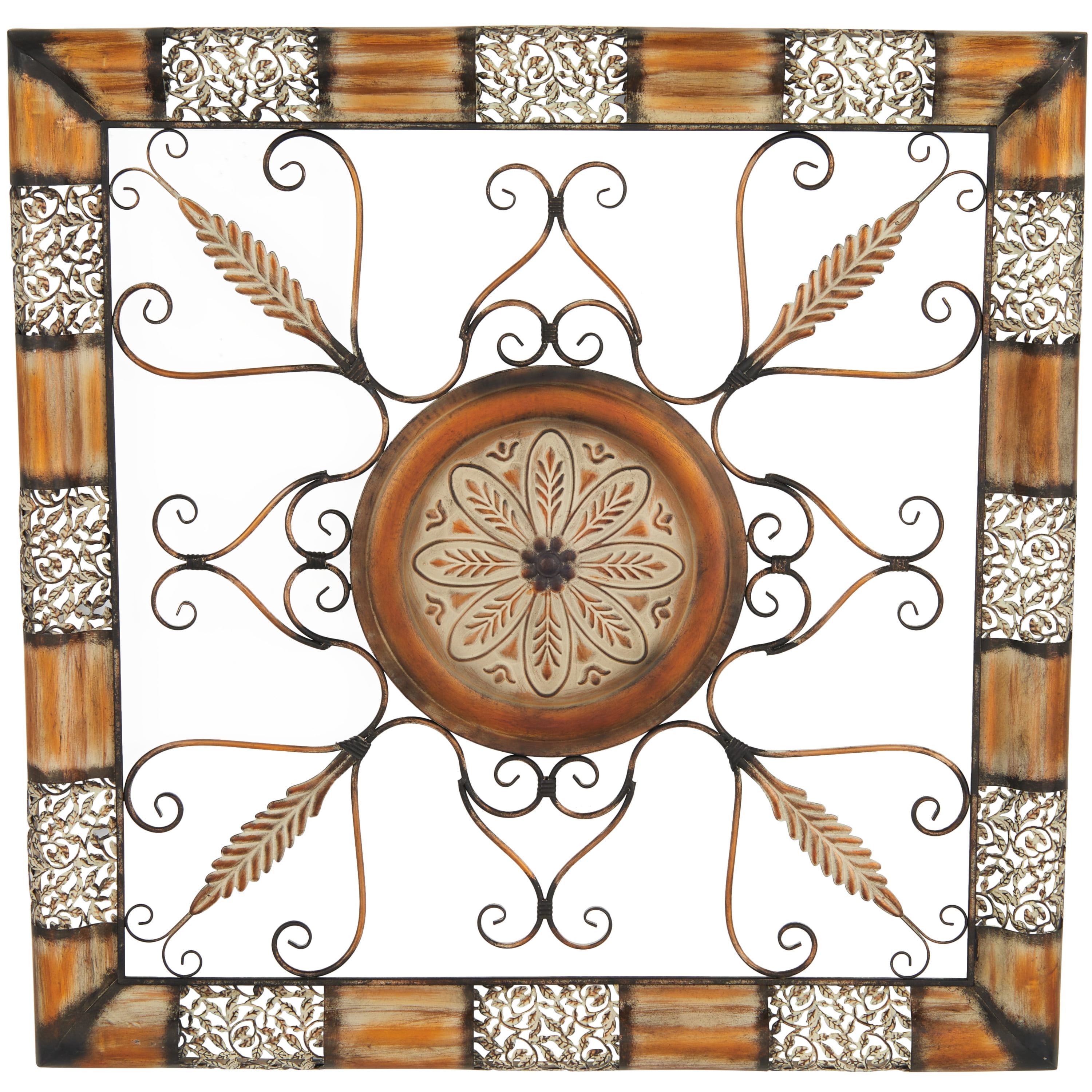 Bronze Finish Floral Scroll Square Wall Sculpture