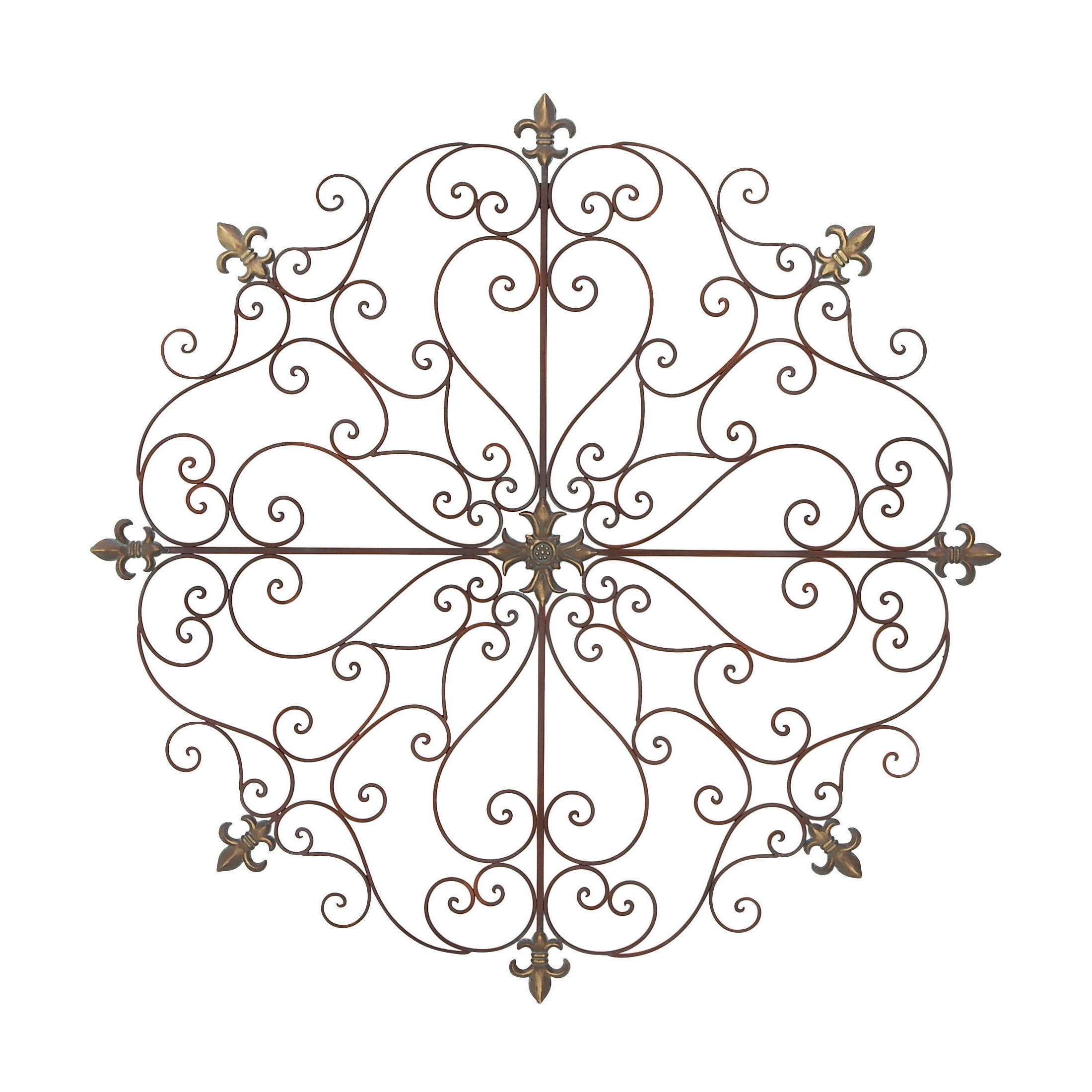 DecMode Brown Metal Scrolled Medallion Fleur De Lis Wall Decor