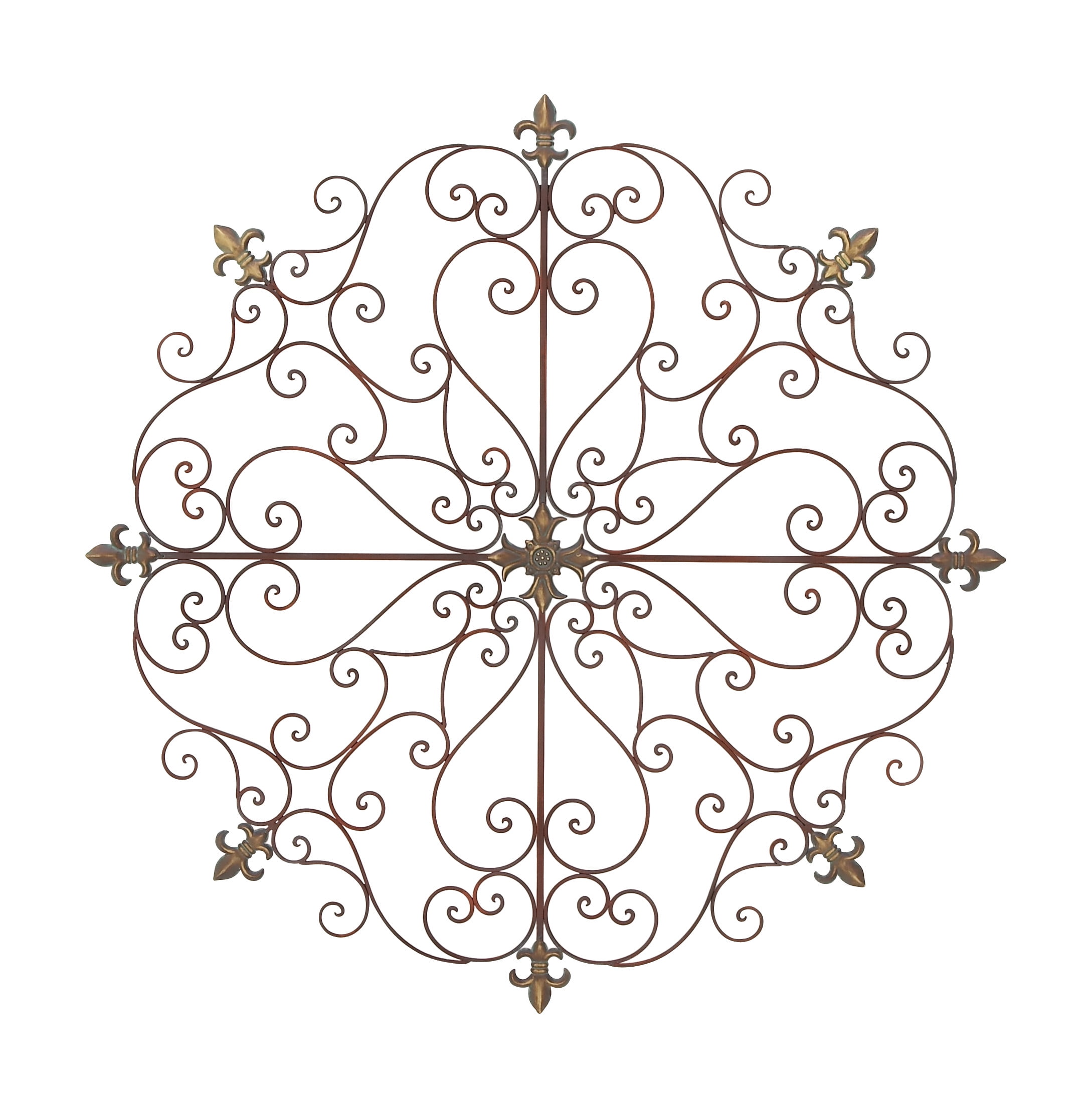 Brown Metal Scrollwork Fleur De Lis Wall Sculpture