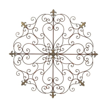 DecMode Brown Metal Scrollwork and Fleur De Lis Wall Decor