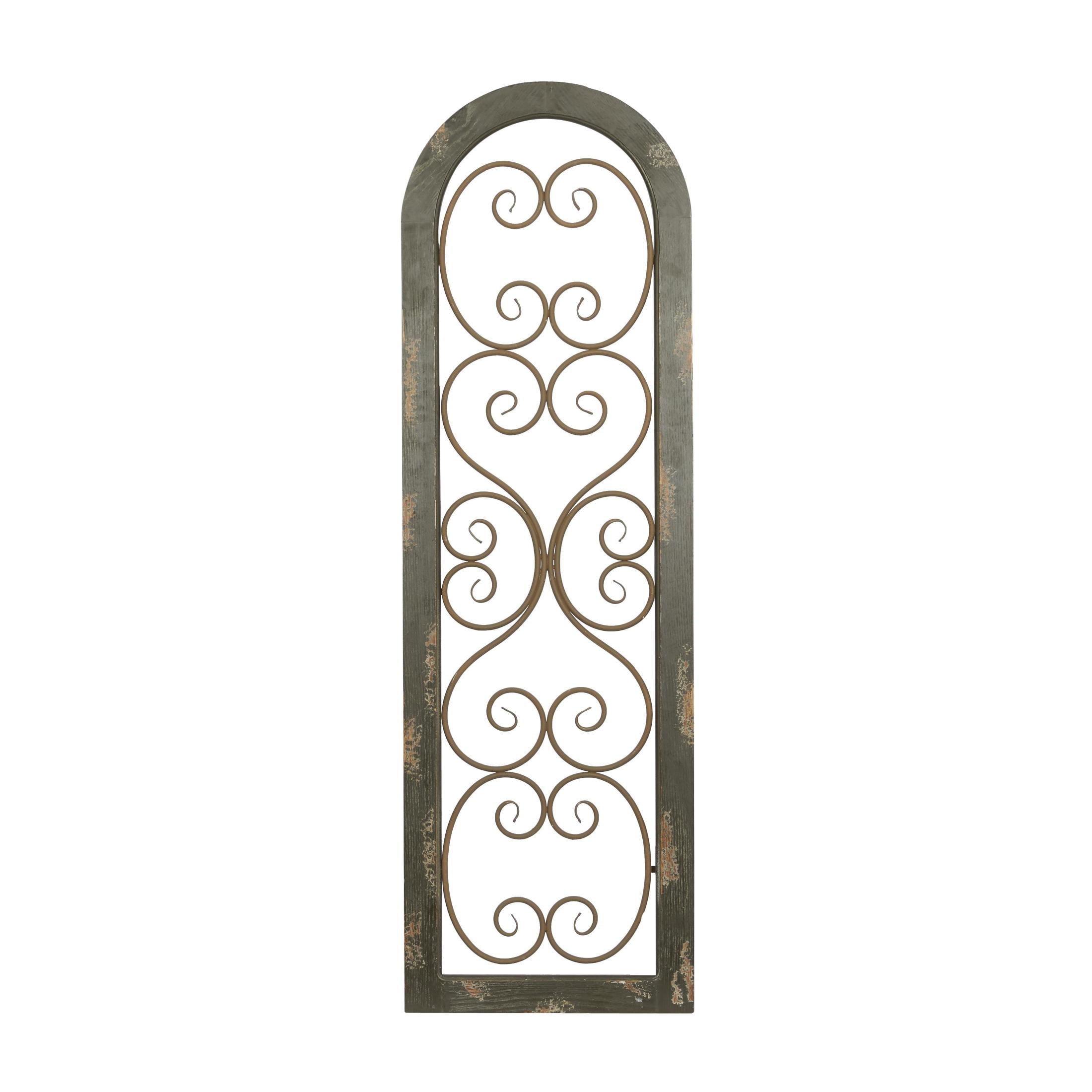 DecMode Brown Rustic Wood Scrollwork Pattern with Arched Frame Wall Décor, 15"W x 48"H