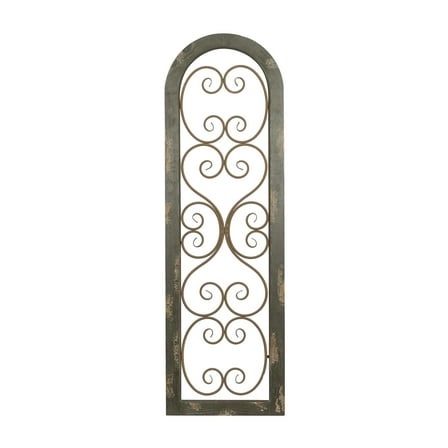DecMode Brown Rustic Wood Scrollwork Pattern with Arched Frame Wall Décor, 15"W x 48"H