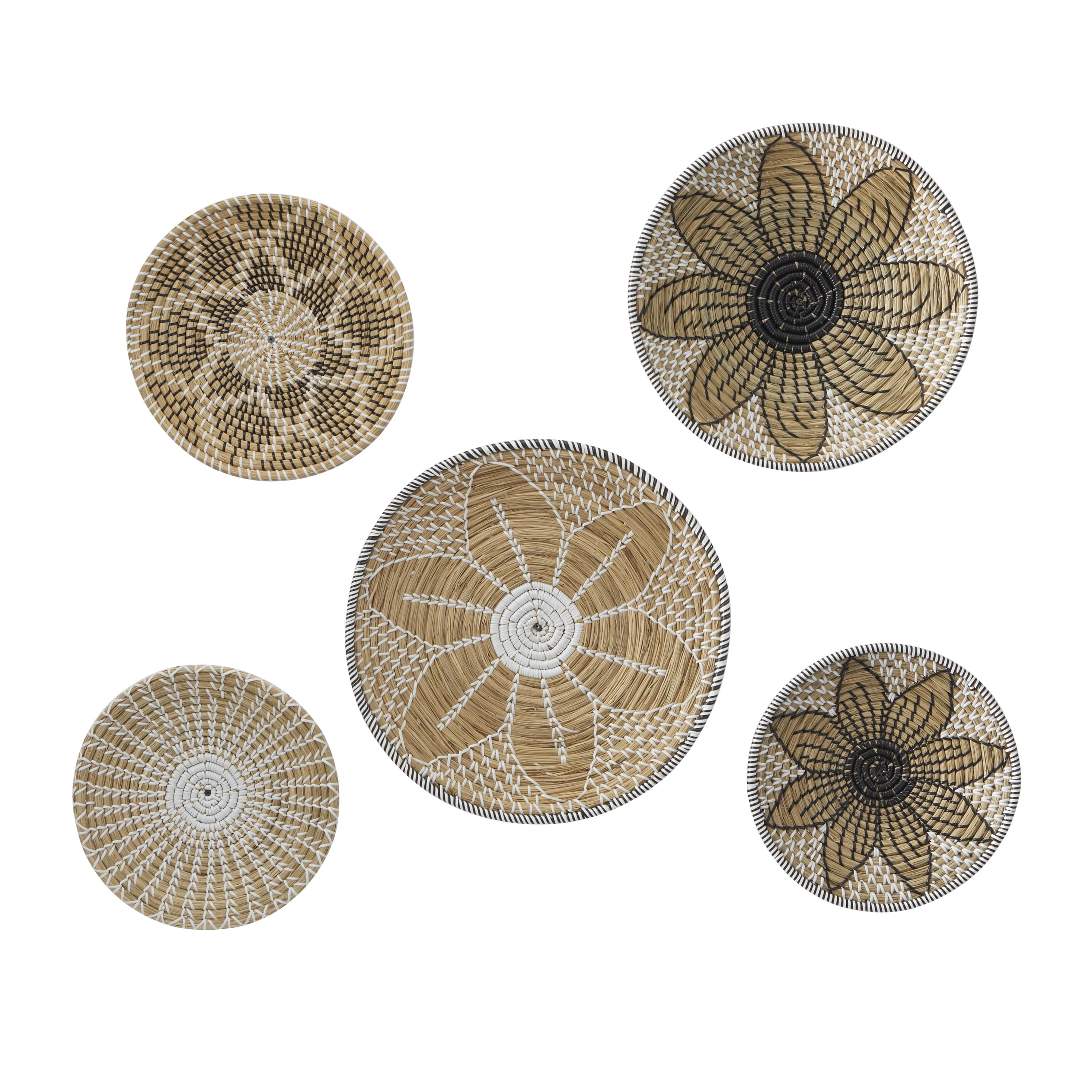 Handmade Brown and White Seagrass Embroidered Wall Sculpture Set