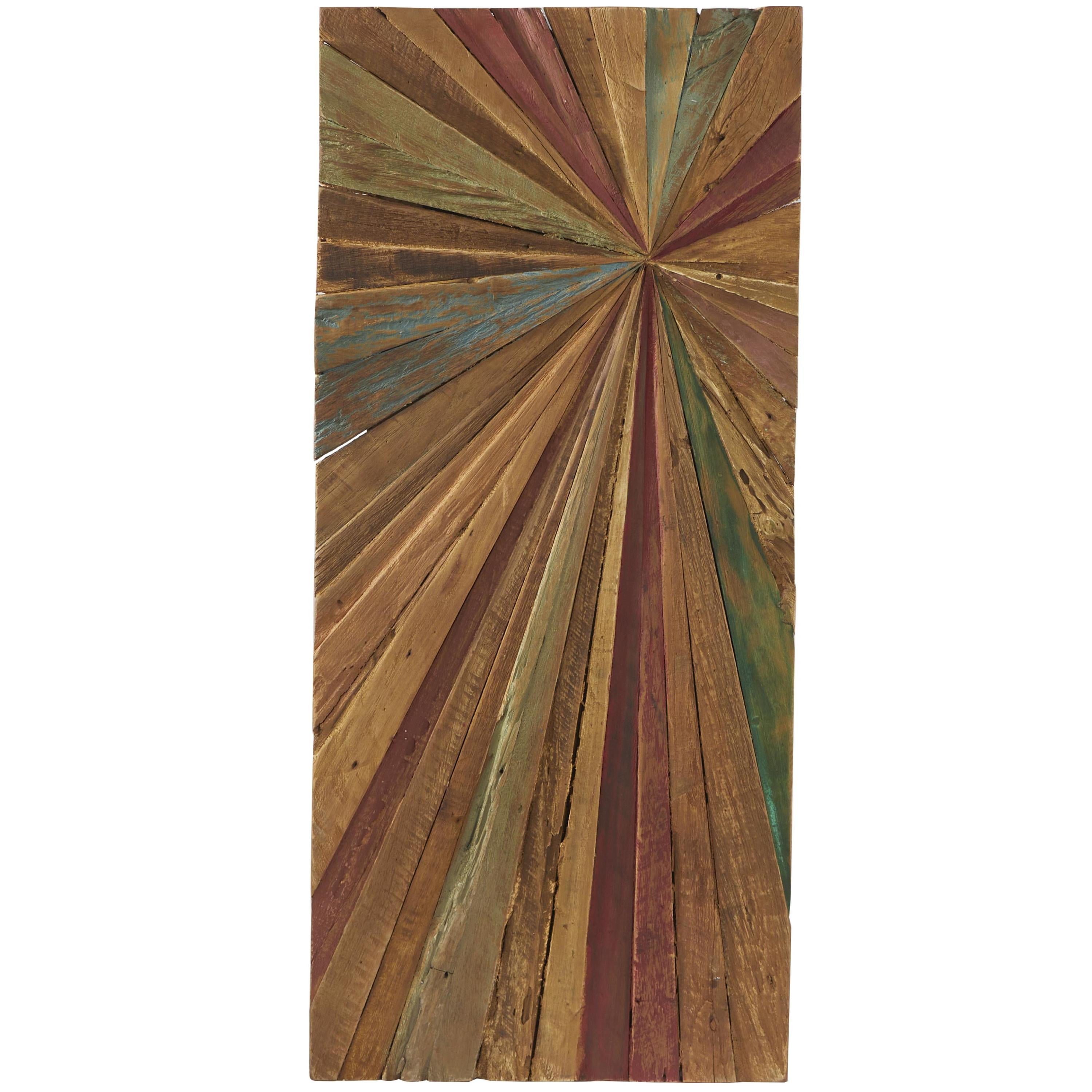 39" x 18" Multicolor Teak Wood Starburst Handmade Radial Wall Decor