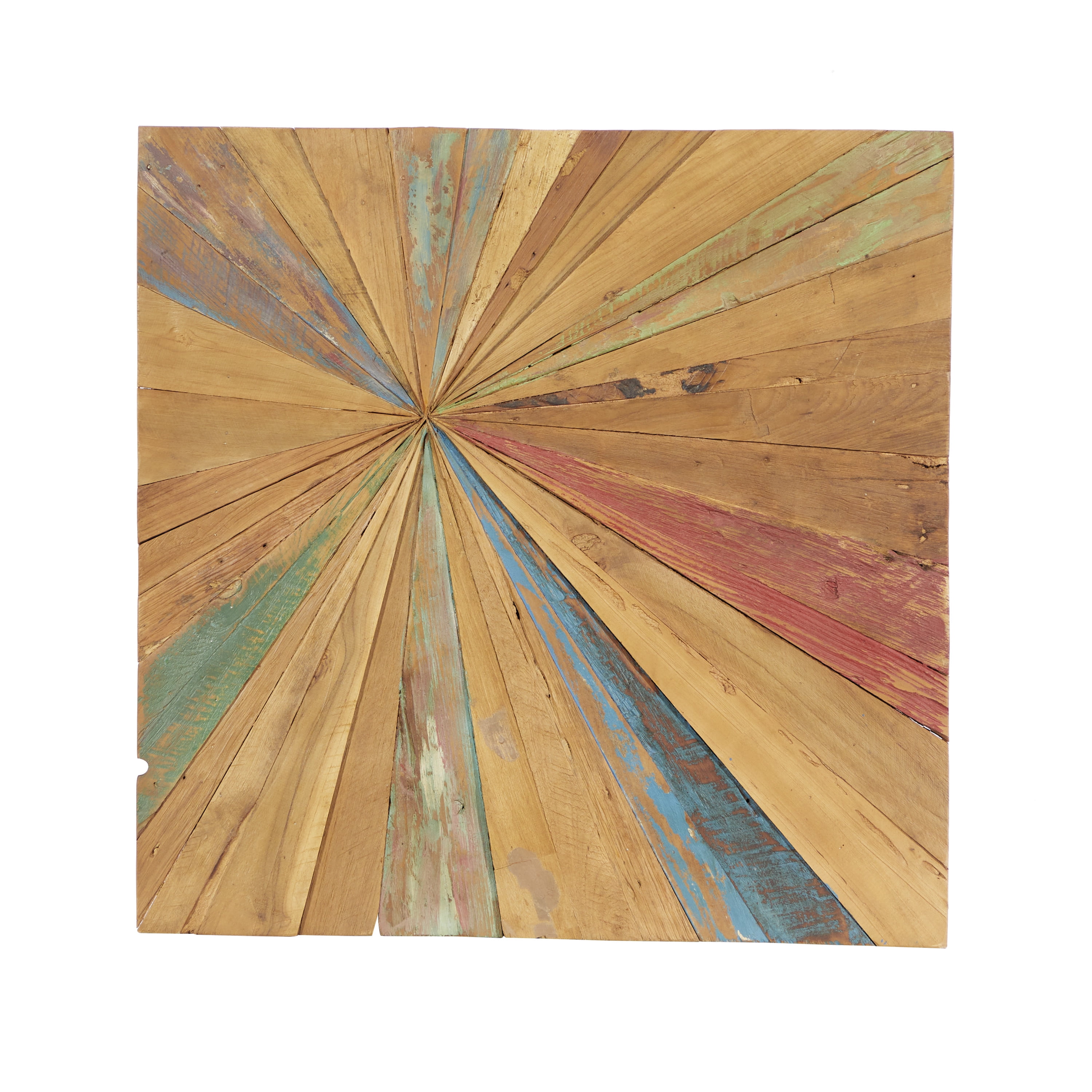 Teak Wood Multicolor Sunburst Wall Decor 28" Square