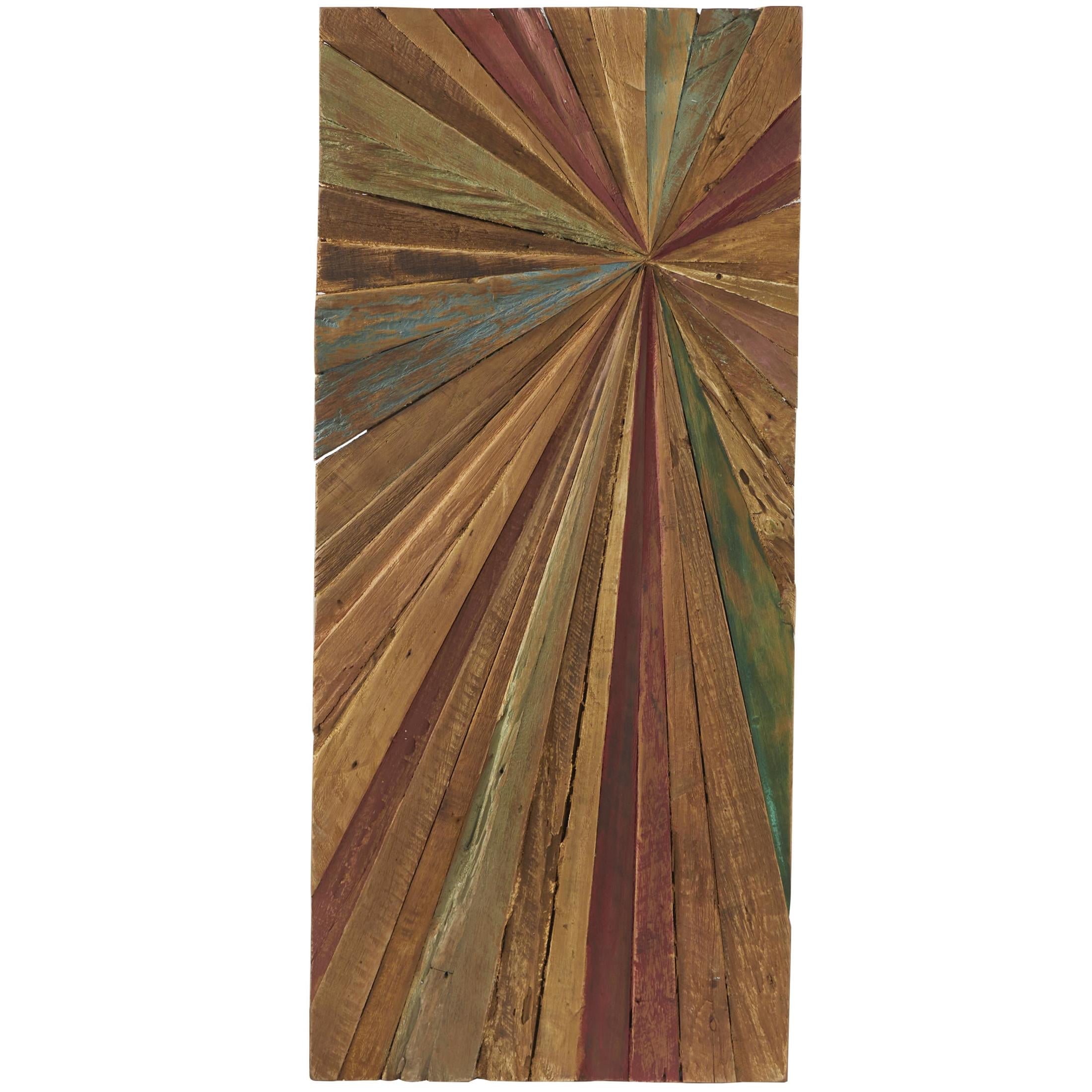 DecMode Multi Colored Teak Wood Handmade Painted Panel Starburst Wall Decor