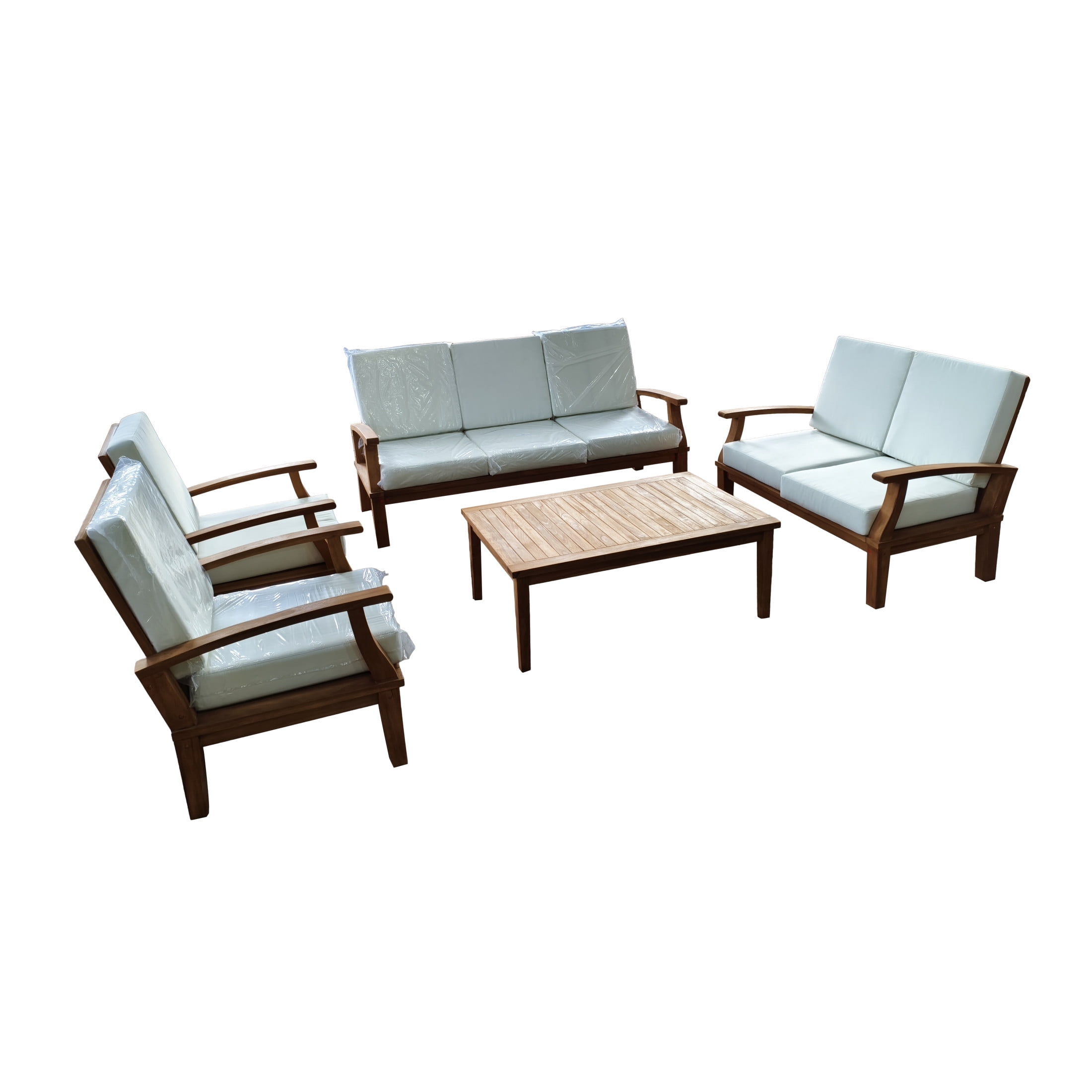 DecMode Brown Traditional Teak Wood Outdoor Seating Set with Cushions, Set of 5 77" 54"W