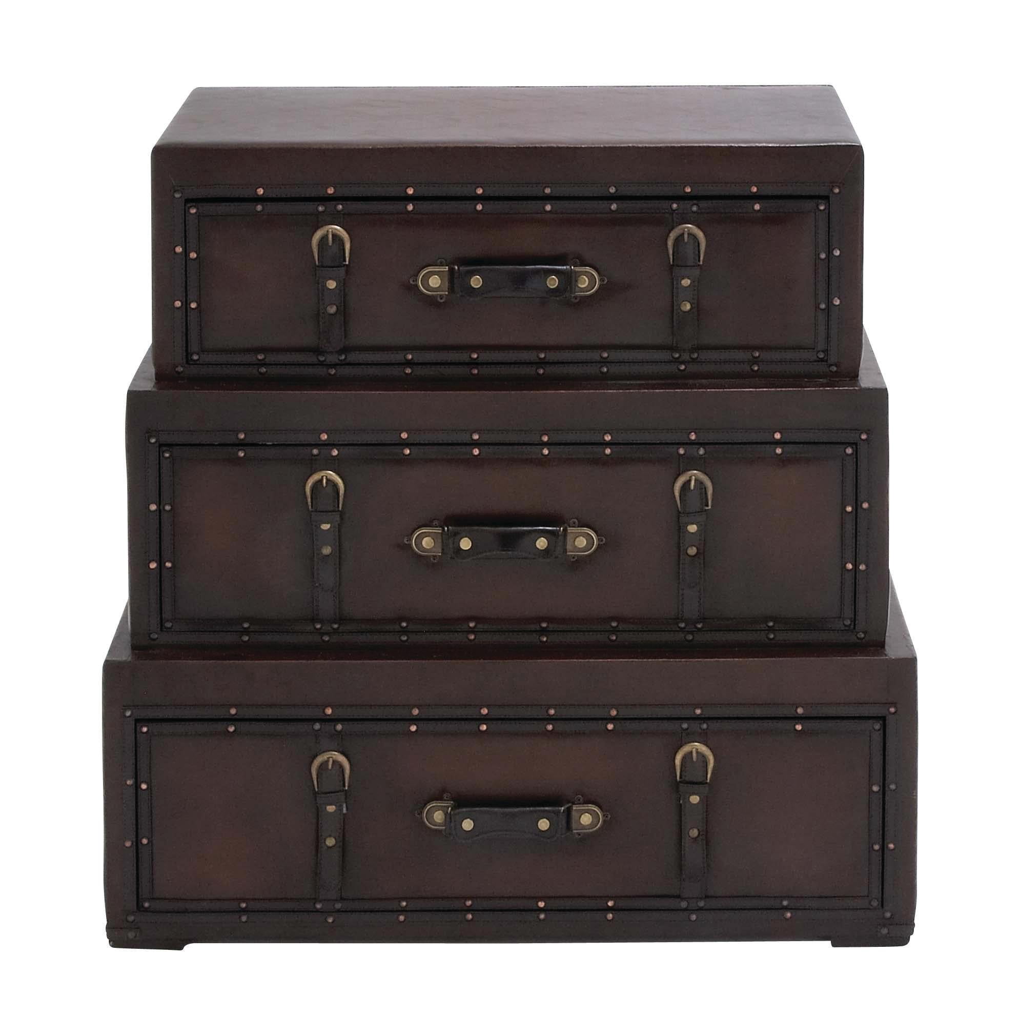 DecMode Brown Traditional Wood Stacked Storage Trunk Chest, 32"W x 32"H