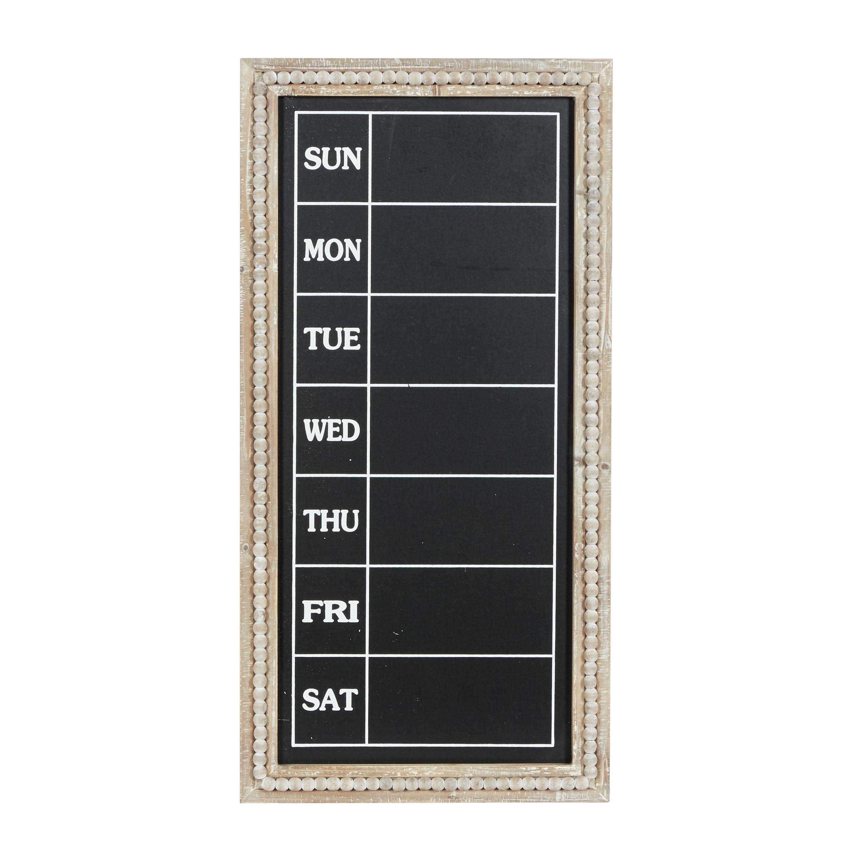 Brown Wood Beaded Framed Weekly Calendar Chalkboard