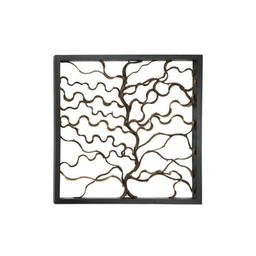 DecMode Brown Wood Branch Tree Wall Decor with Black Frame