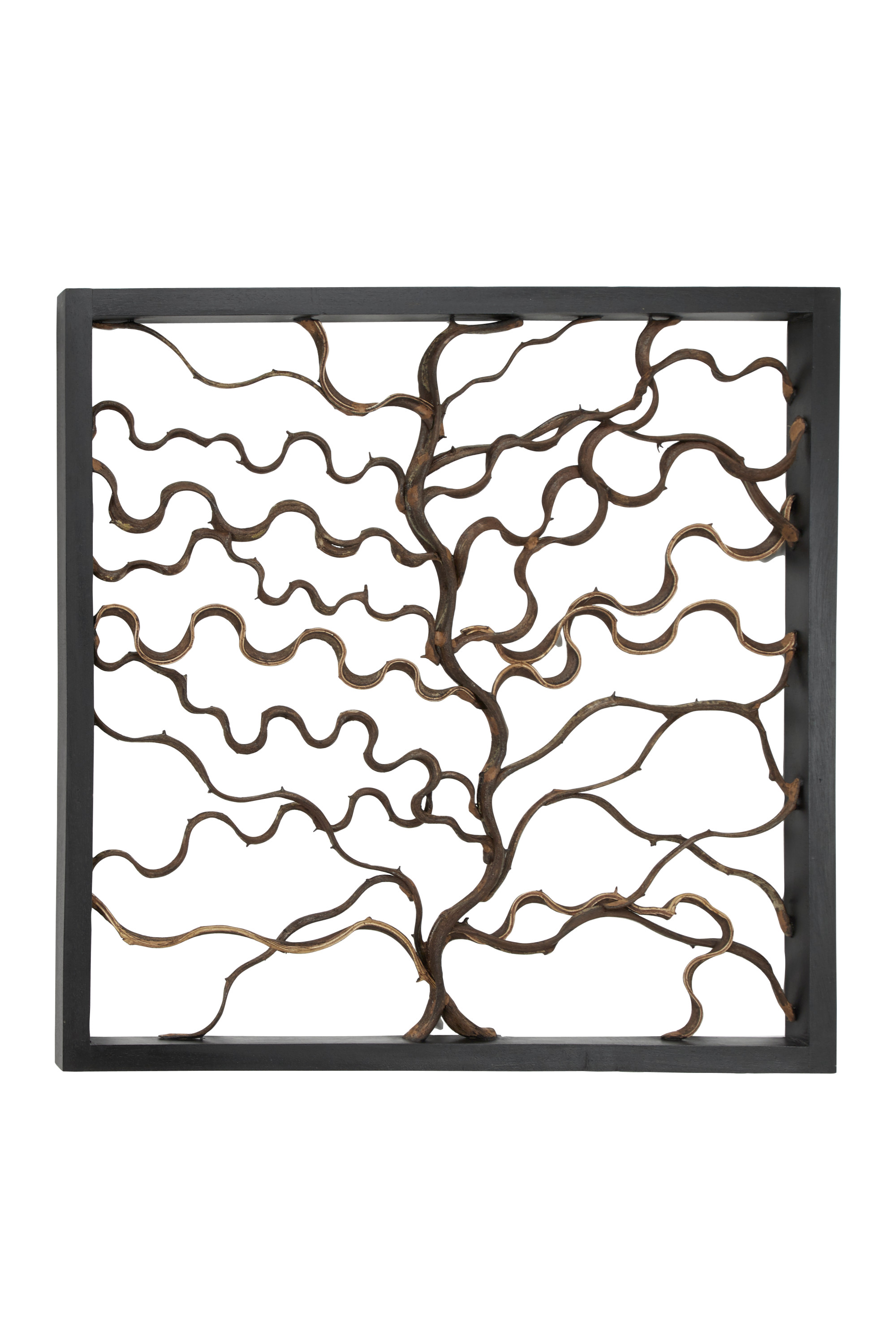 DecMode Brown Wood Branch Tree Wall Decor with Black Frame