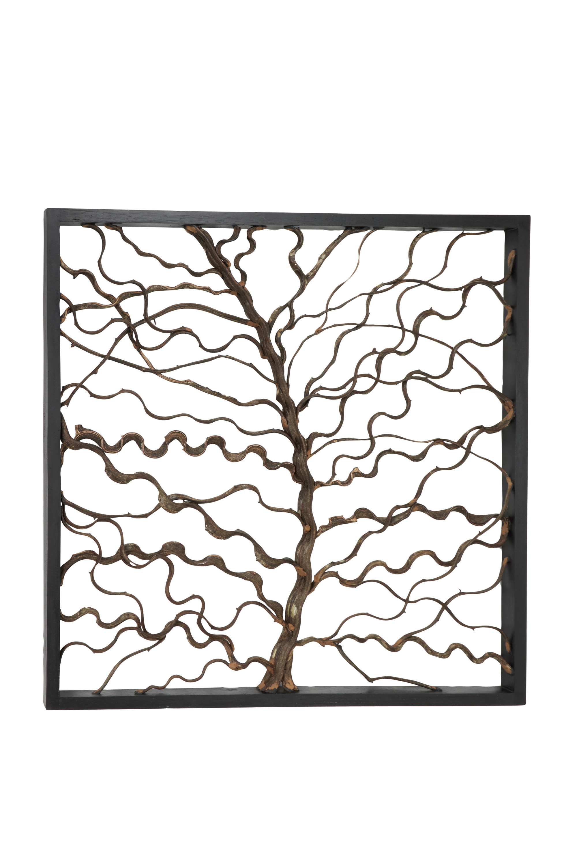 DecMode Brown Wood Branch Tree Wall Decor with Black Frame