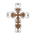 thumbnail image 1 of DecMode Brown Wood Carved Cross Cross Wall Decor with Metal Scrollwork, 1 of 7