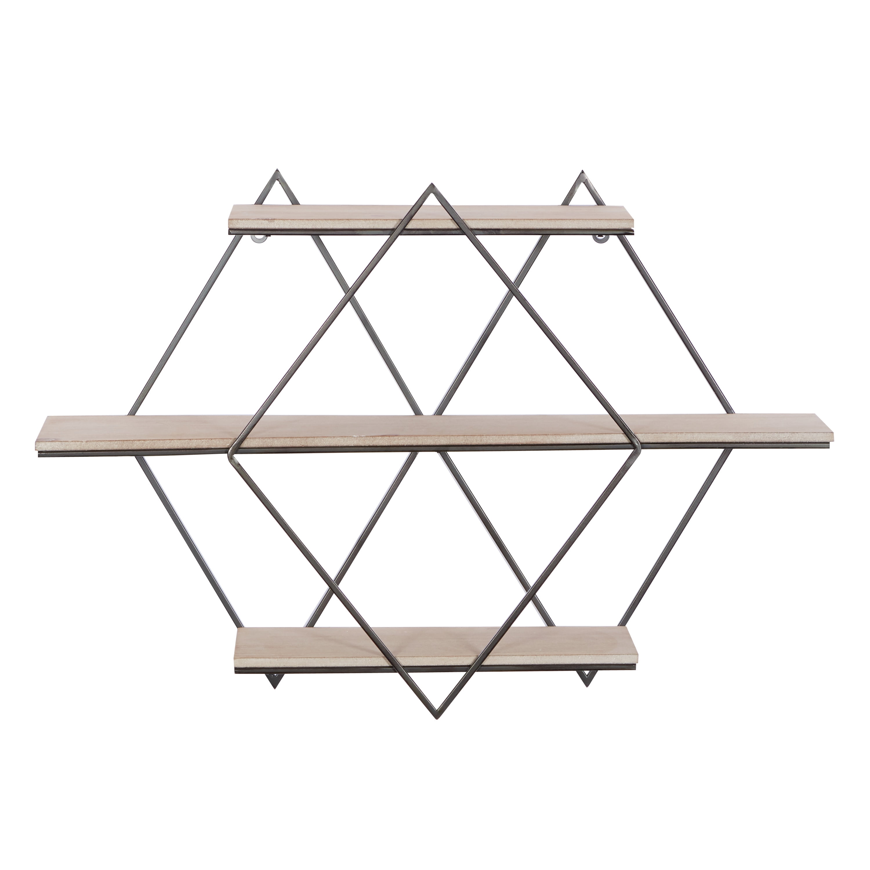Brown Wood Geometric Wall Shelf with Metal Frame