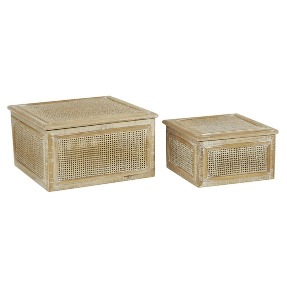 DecMode Brown Wood Decorative Box with Lid, 2 Count