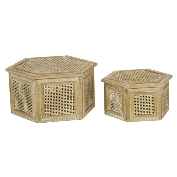 DecMode Brown Wood Decorative Box with Lid, 2 Count