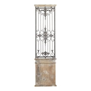 DecMode Brown Wood Distressed Door Inspired Panel Scroll Wall Decor with Black Metal Wire Details