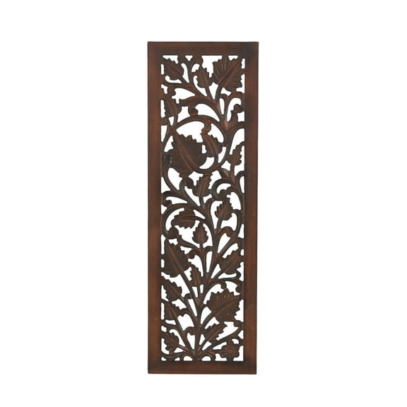 DecMode Brown Wooden Handmade Intricately Carved Acanthus Floral Wall Decor