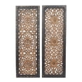 thumbnail image 1 of DecMode Brown Wood Handmade Intricately Carved Floral Wall Decor (2 Count), 1 of 15