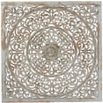 thumbnail image 1 of DecMode Gray Wooden Floral Handmade Carved Scroll Mandala Home Wall Decor with Brown Distressing, 36" x 1" x 36", 1 of 12