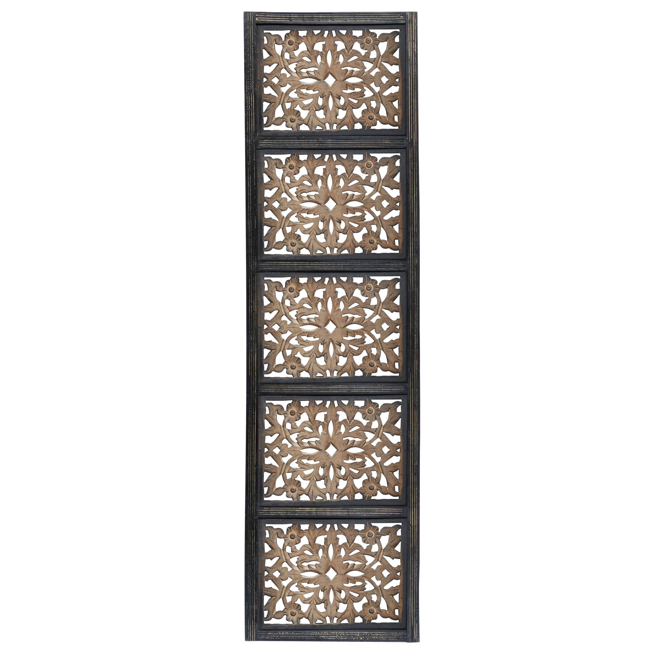 DecMode Brown Wooden Handmade Intricately Carved Floral Wall Decor