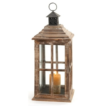 DecMode Brown Wood Lighthouse Style Decorative Candle Lantern