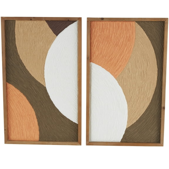 DecMode Brown Wood Overlapping Circles Geometric Wall Decor with Orange and White Accents (2 Count)