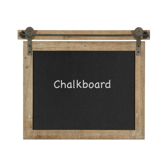 DecMode Brown Wood Chalkboard Sign Wall Decor with Barn Door Inspired Top