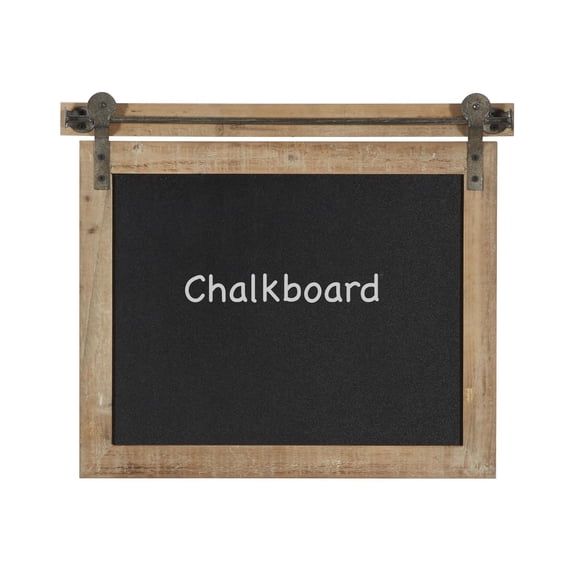 DecMode Brown Wood Chalkboard Sign Wall Decor with Barn Door Inspired Top