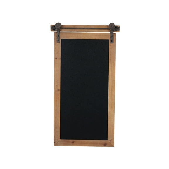 DecMode Brown Wood Chalkboard Sign Wall Decor with Barn Door Inspired Top