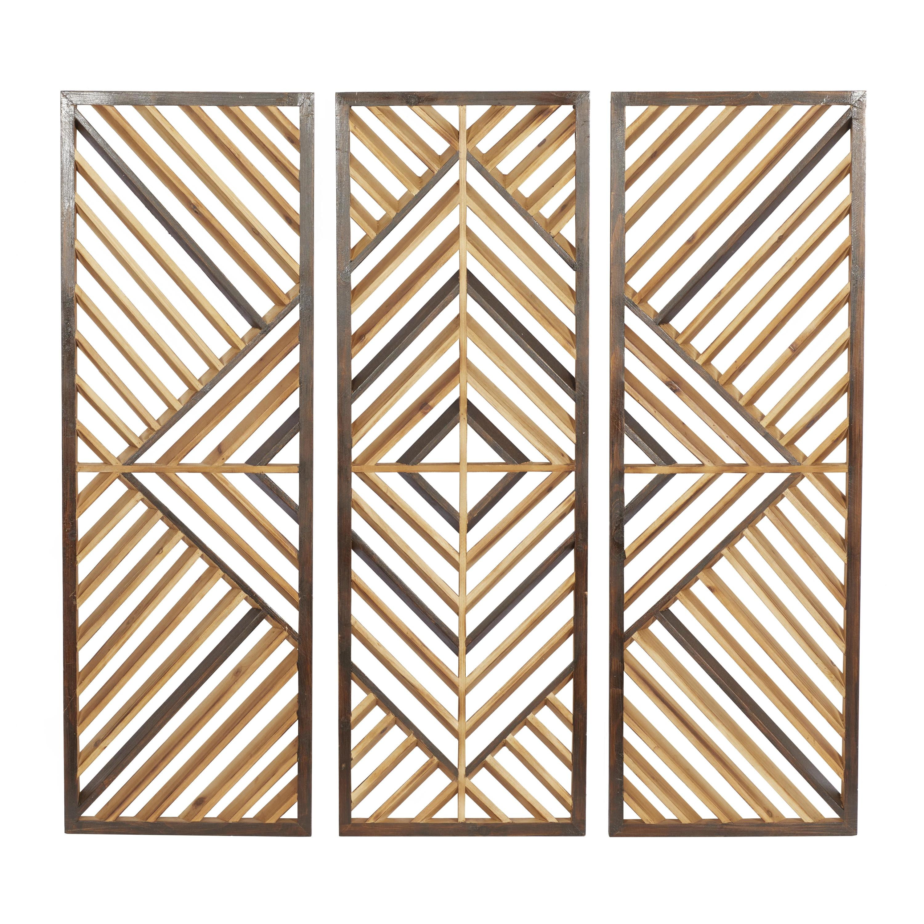 Brown and Light Brown Wood Geometric Wall Decor Set of 3