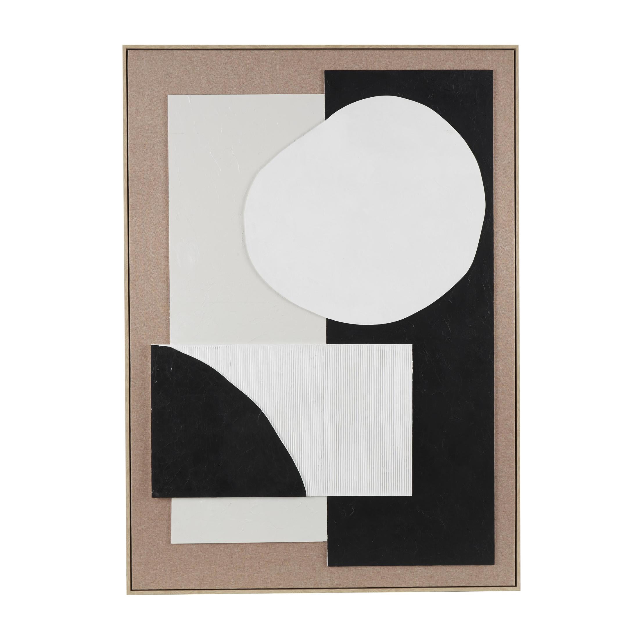 41" x 57" Textured Geometric Framed Wall Art with Abstract Black and White Shapes and Fabric Backing, by DecMode