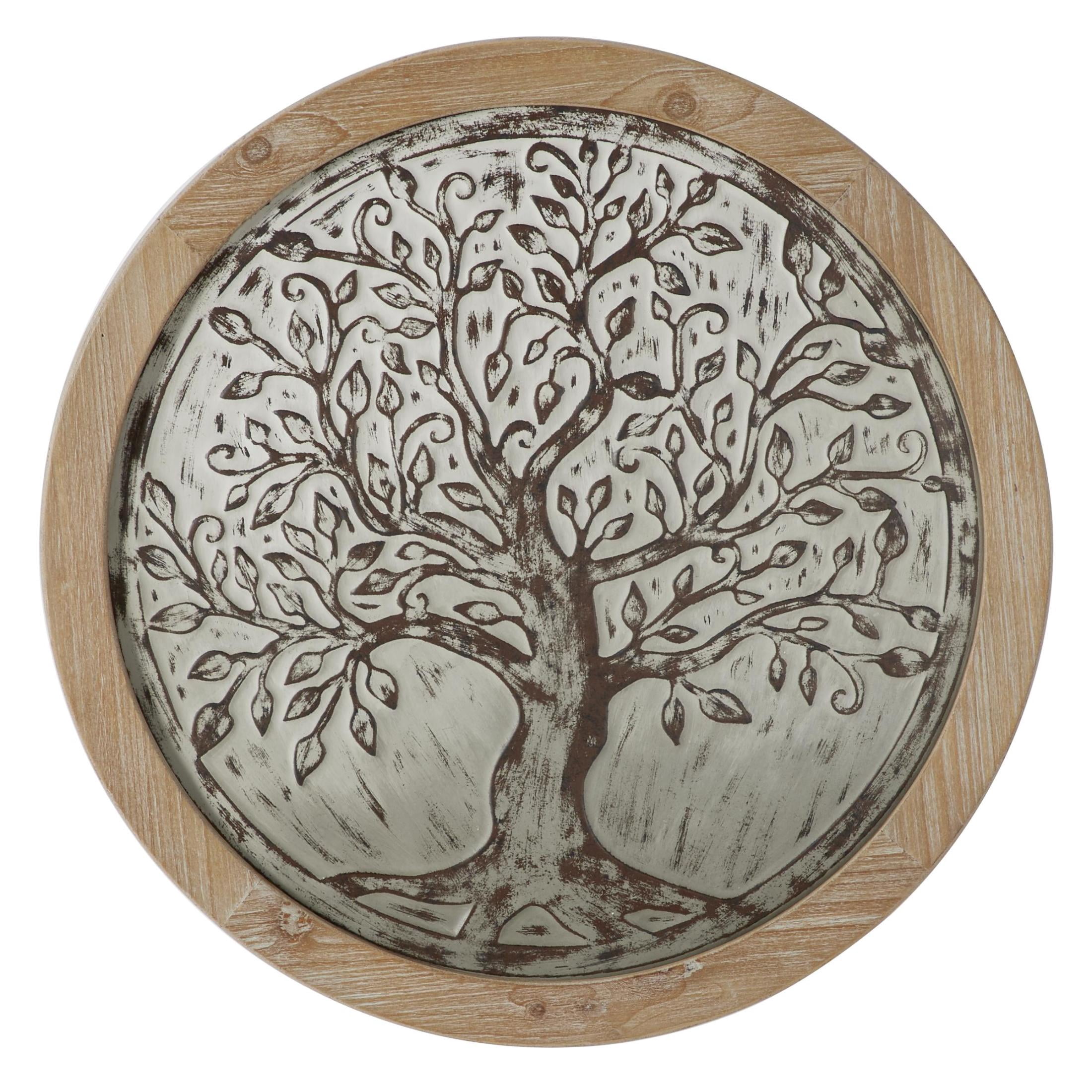 DecMode Brown Wooden Embossed Tree Wall Decor