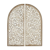DecMode Brown Wooden Handmade Arched Floral Wall Decor with Intricate Carvings (2 Count)