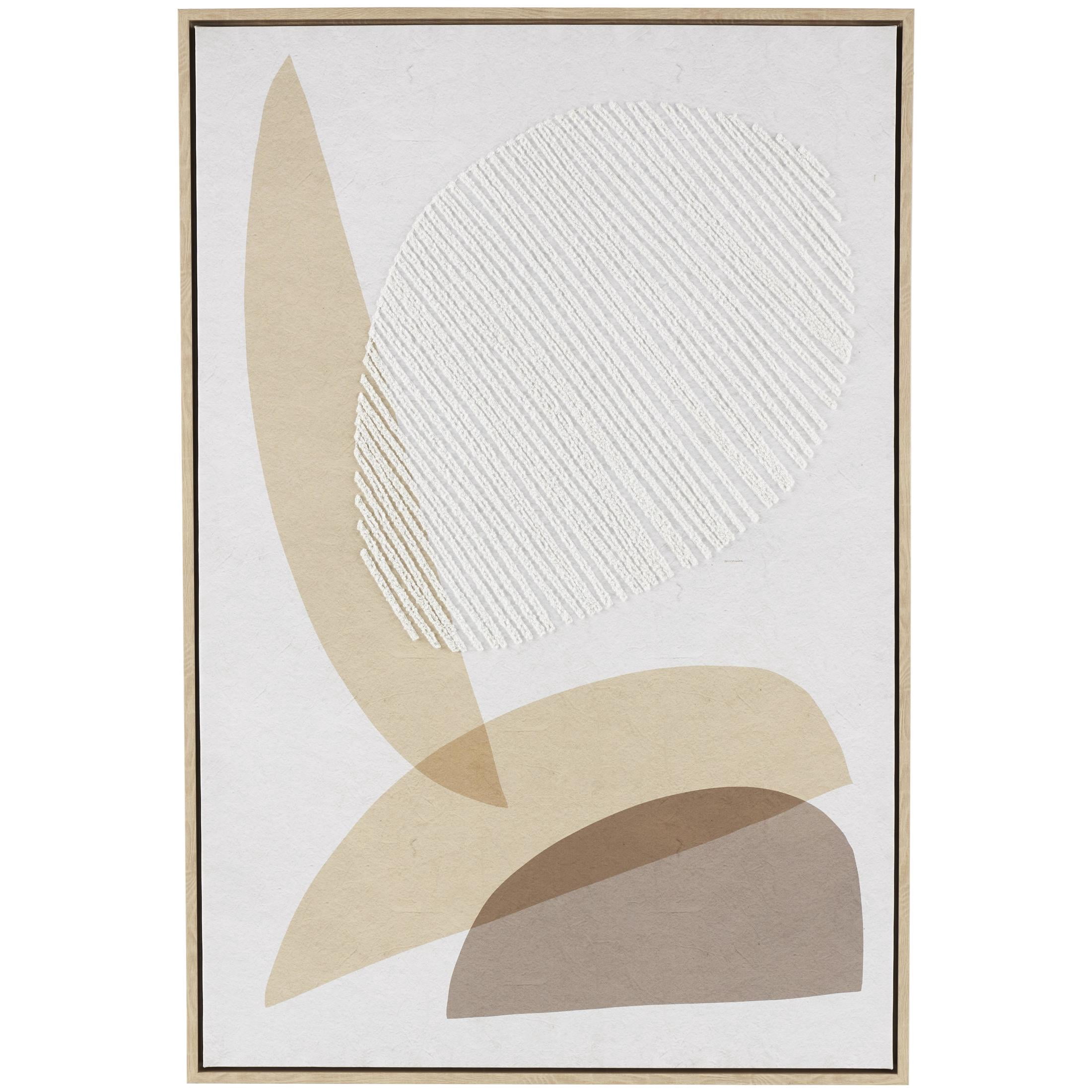 25" x 37" Overlapping Shapes Abstract Framed Wall Art with White Fabric Detailing, by DecMode